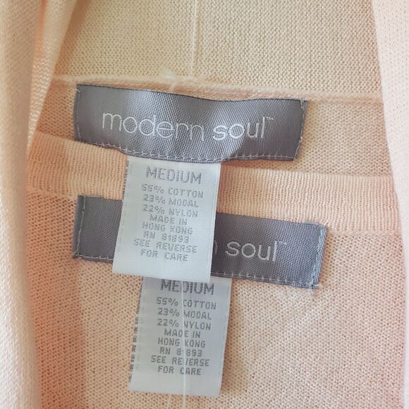 Modern Soul Comfort Yarn Twin Set 3/4 Sleeve Top Open Vest Peach Womens Size M - Picture 4 of 10